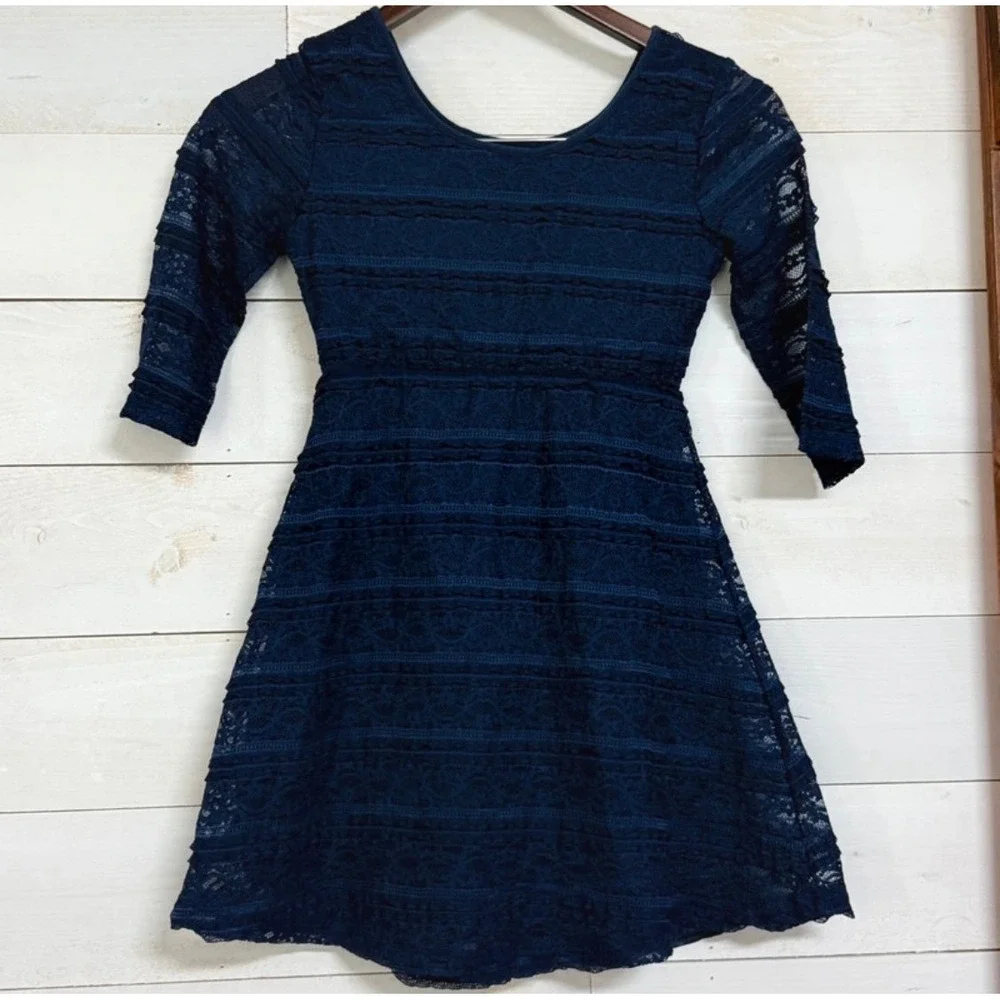 Old Navy Girls Navy Blue Lace Tiered Ruffle Fit & Flare Dress Size M 8